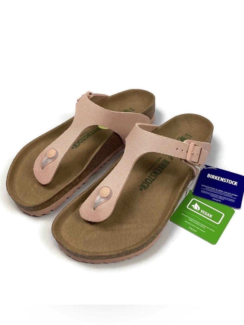 Birkenstock Gizeh Rivet Logo Soft Pink Textile Vegan Thong Sandals Size 9 NEW!